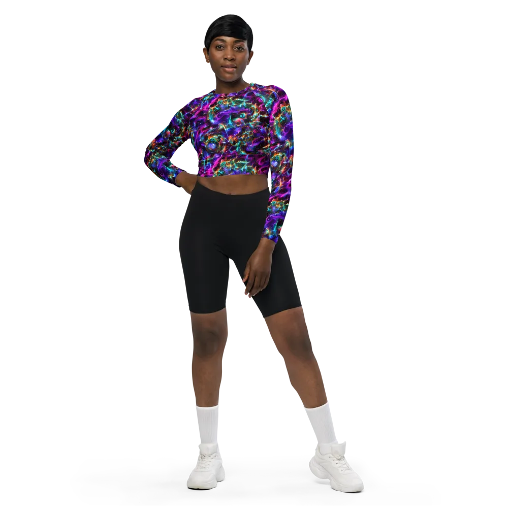 Magenta Mirage on Long Sleeve Crop Top — Front