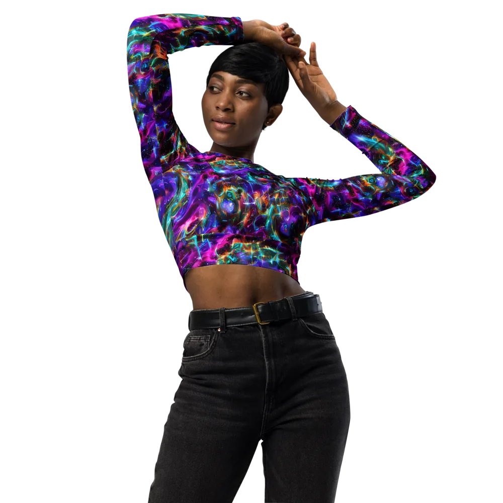 Magenta Mirage on Long Sleeve Crop Top — Front
