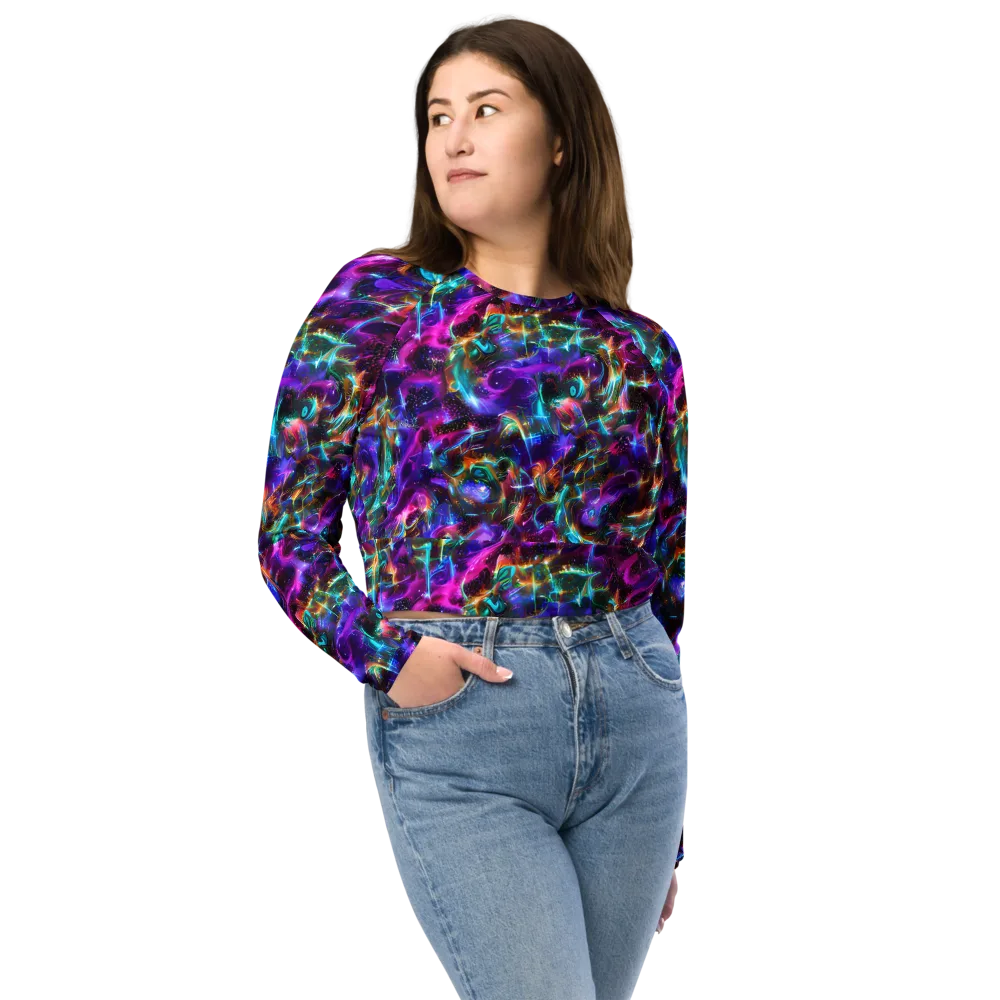 Magenta Mirage on Long Sleeve Crop Top — Front