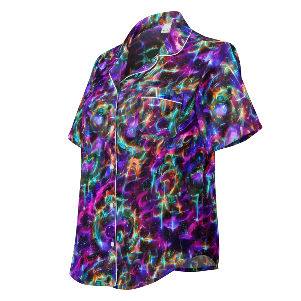 Magenta Mirage on Women's Short Sleeve Pajama Top — Left Front