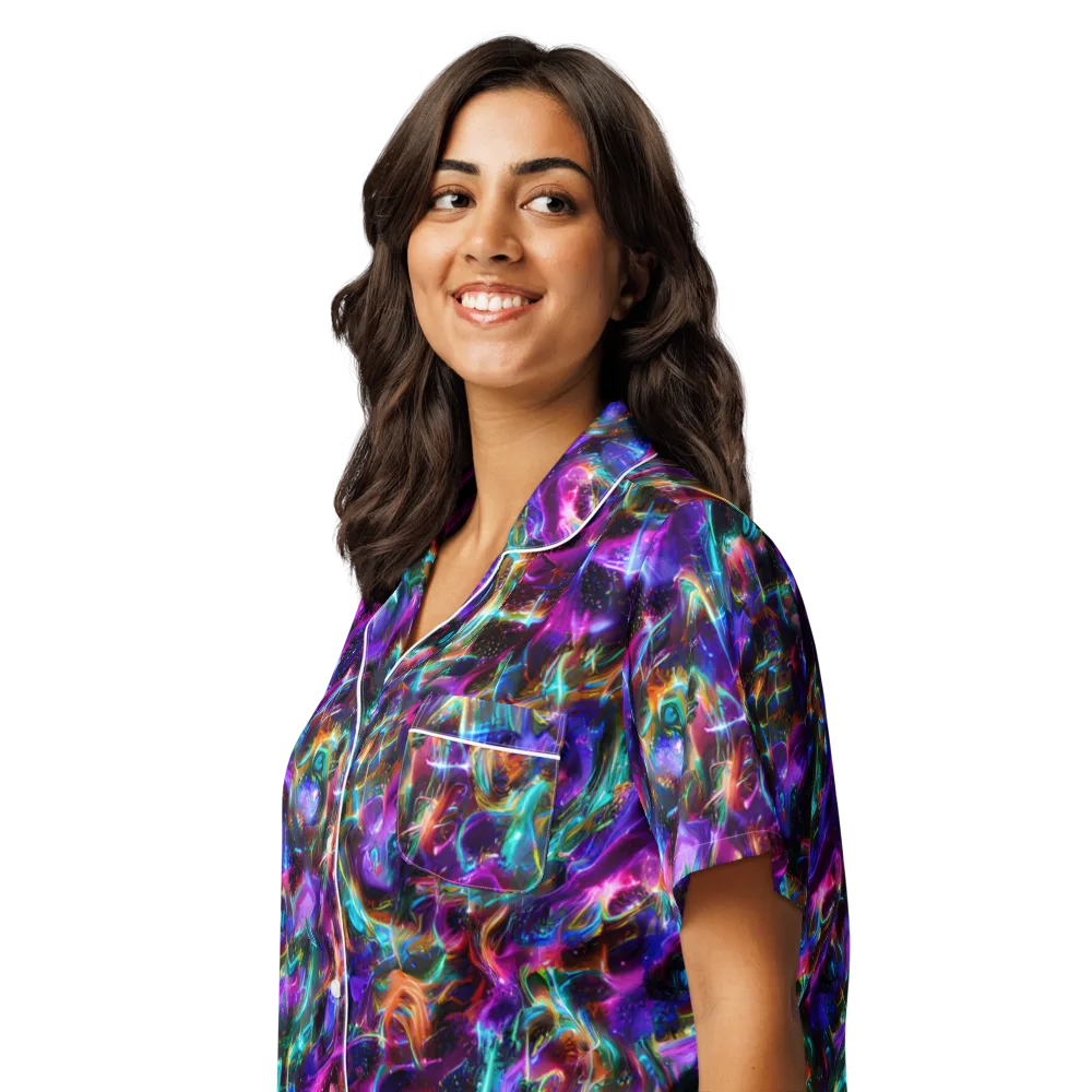 Magenta Mirage on Women's Short Sleeve Pajama Top — Left Front