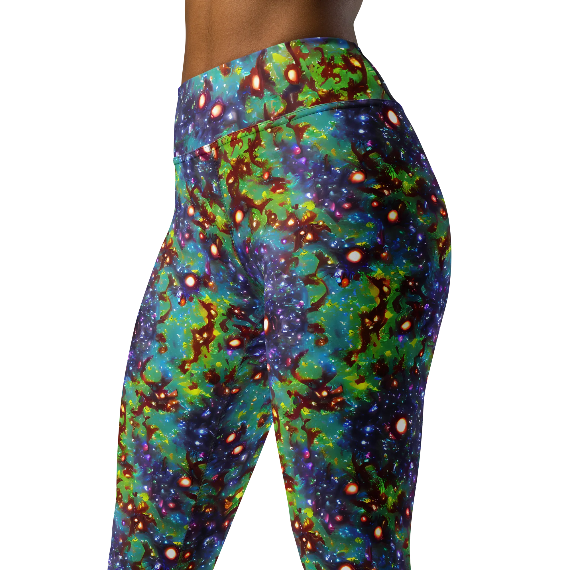 Bioluminescent Wilds on Yoga Leggings — Left Front