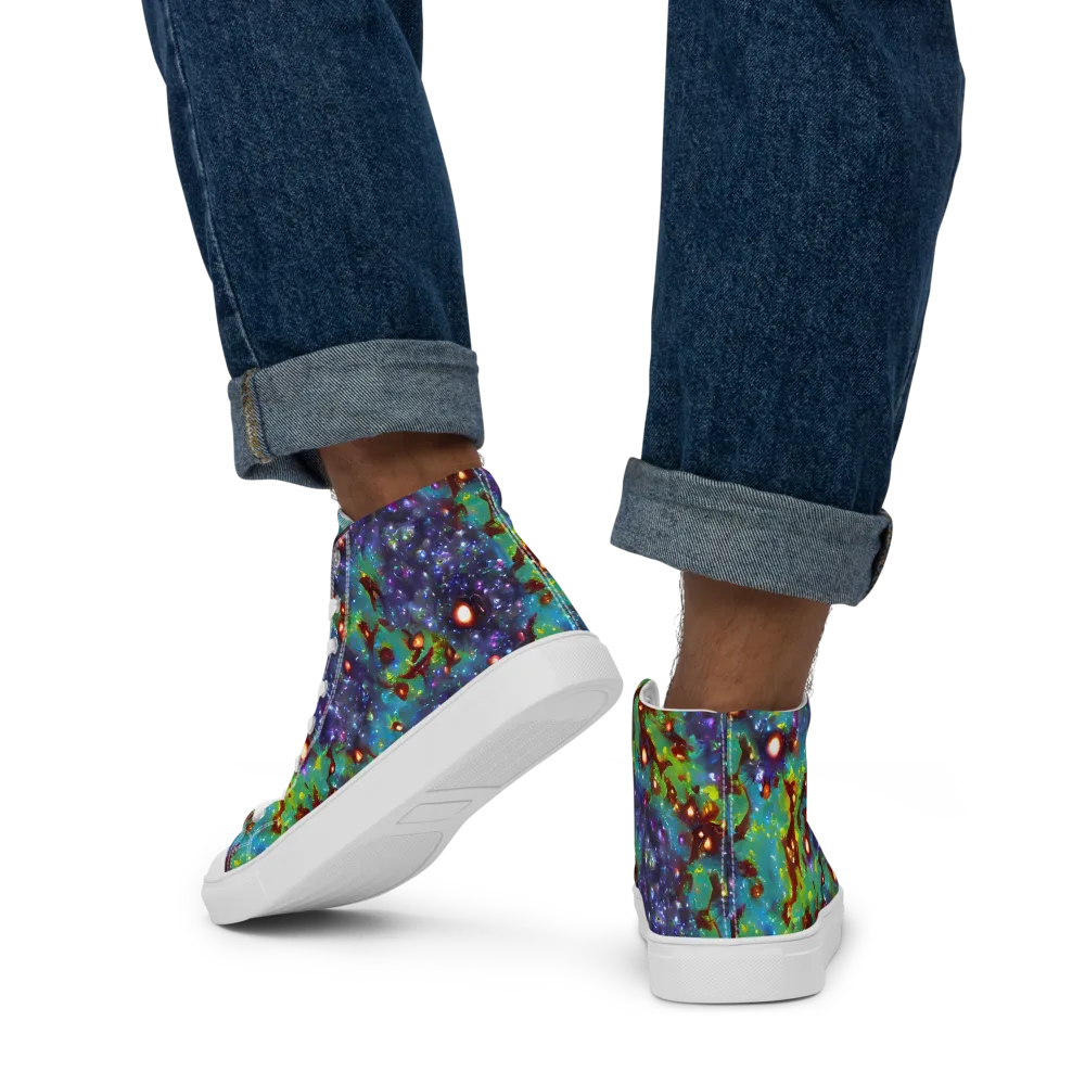 Bioluminescent Wilds on Men's High Top Canvas Shoes — Back