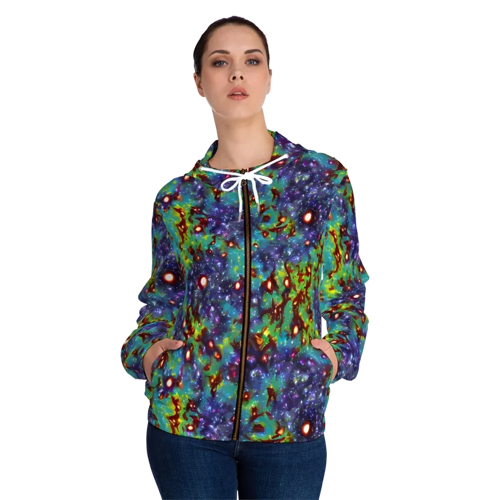 Bioluminescent Wilds on Women's Full-Zip Hoodie — Front On Person