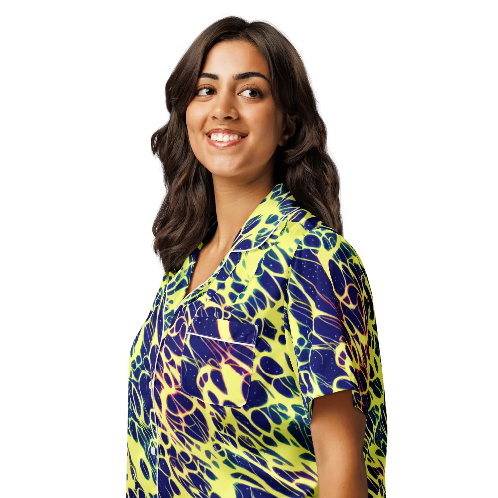 Acid Starfield on Women's Short Sleeve Pajama Top — Left Front
