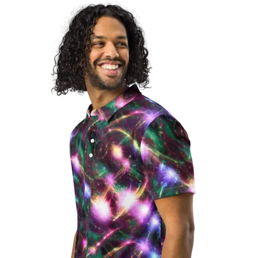 Astral Fireworks on a Men's Slim Fit Polo Shirt