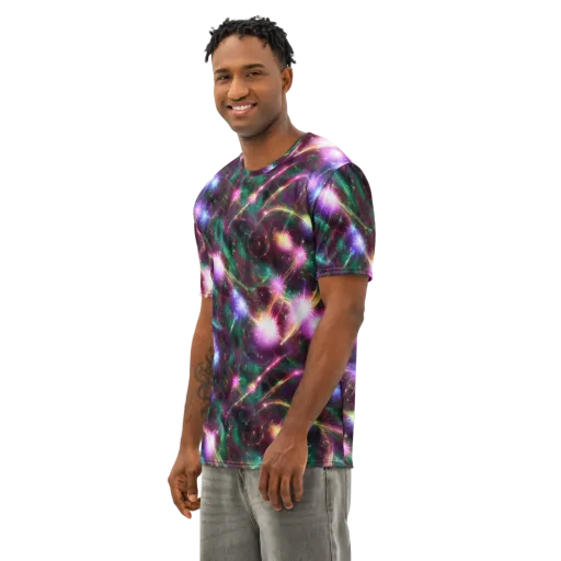 Astral Fireworks on a Men's Cotton Crew Neck T-Shirt