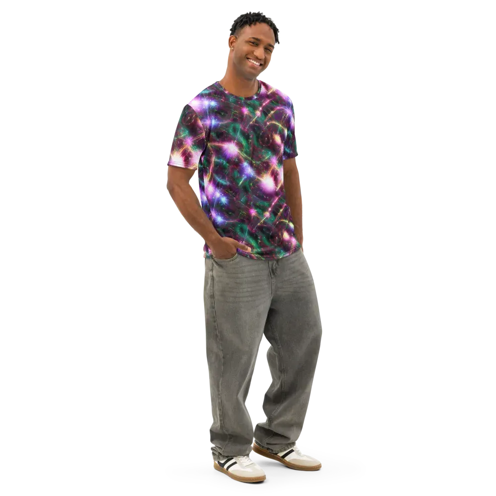 Astral Fireworks on Men's Cotton Crew Neck T-Shirt — Right Front