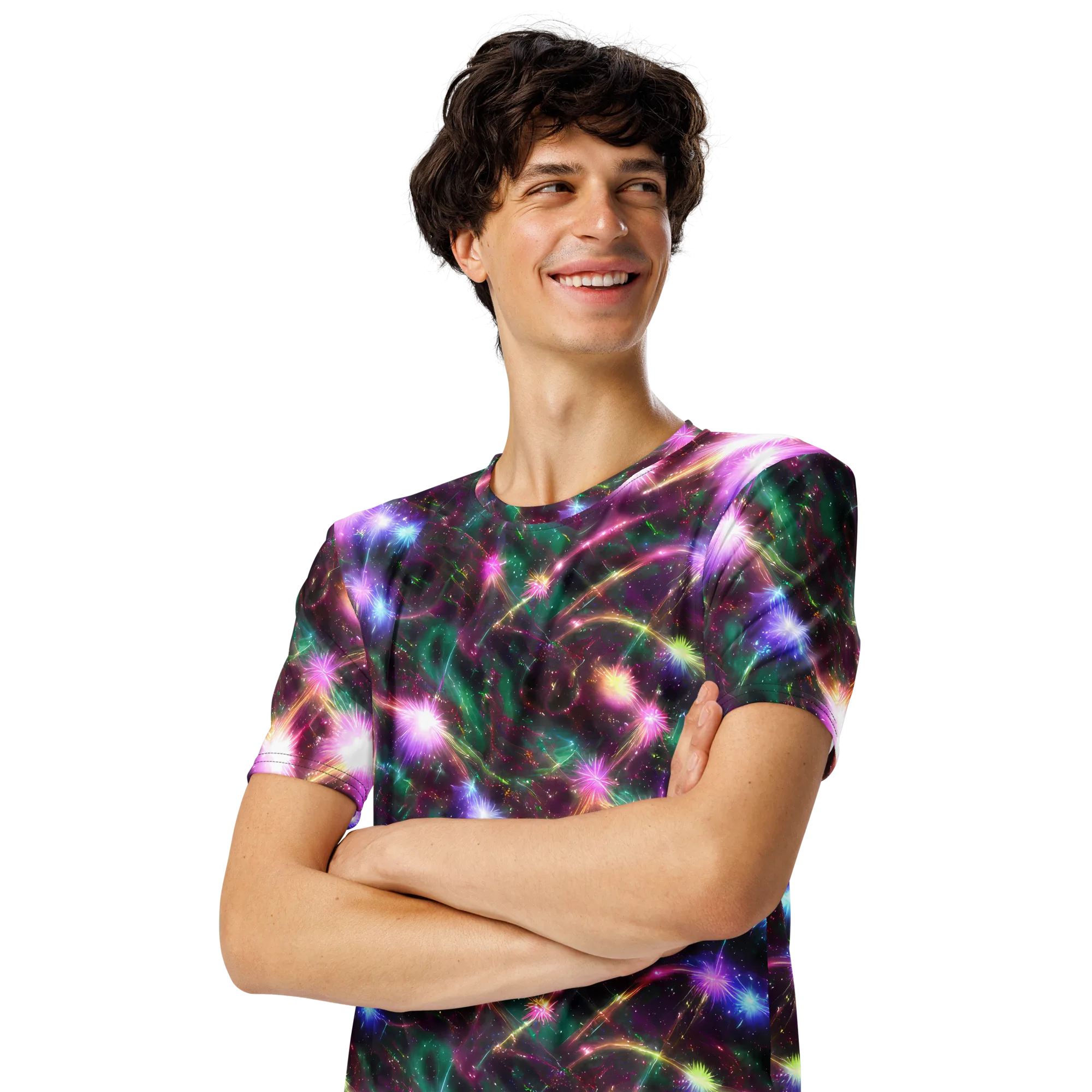 Astral Fireworks on Men's Crew Neck T-Shirt — Left Front