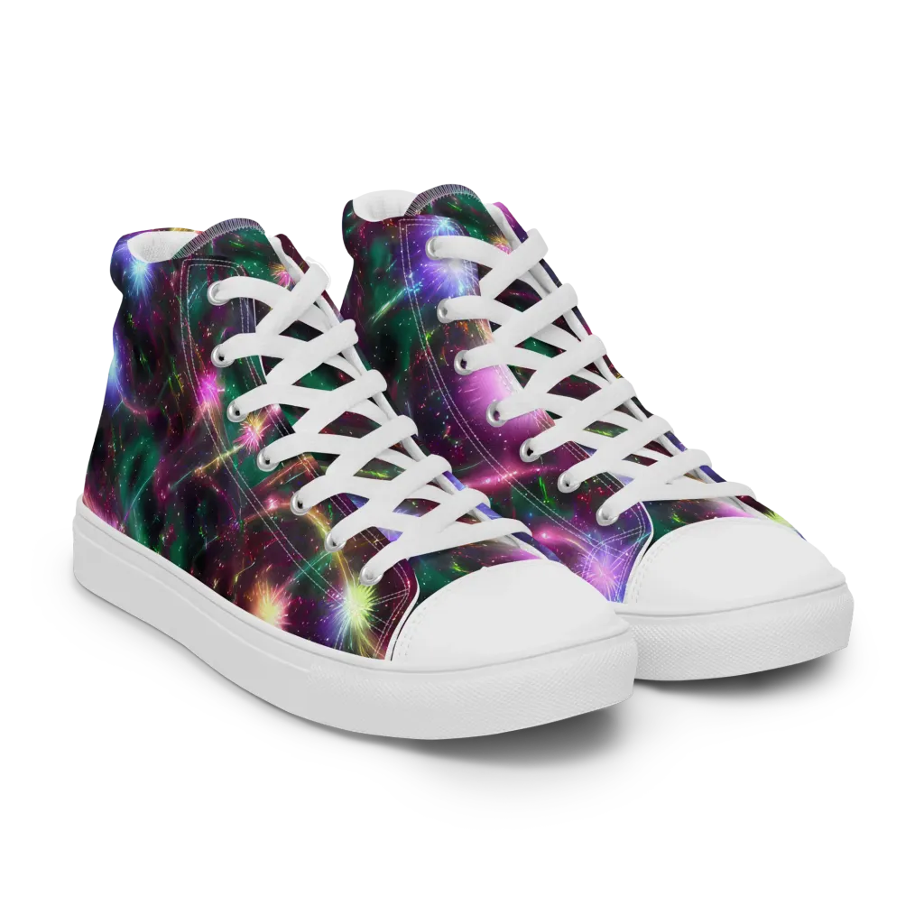 Astral Fireworks on Men's High Top Canvas Shoes — Right Front