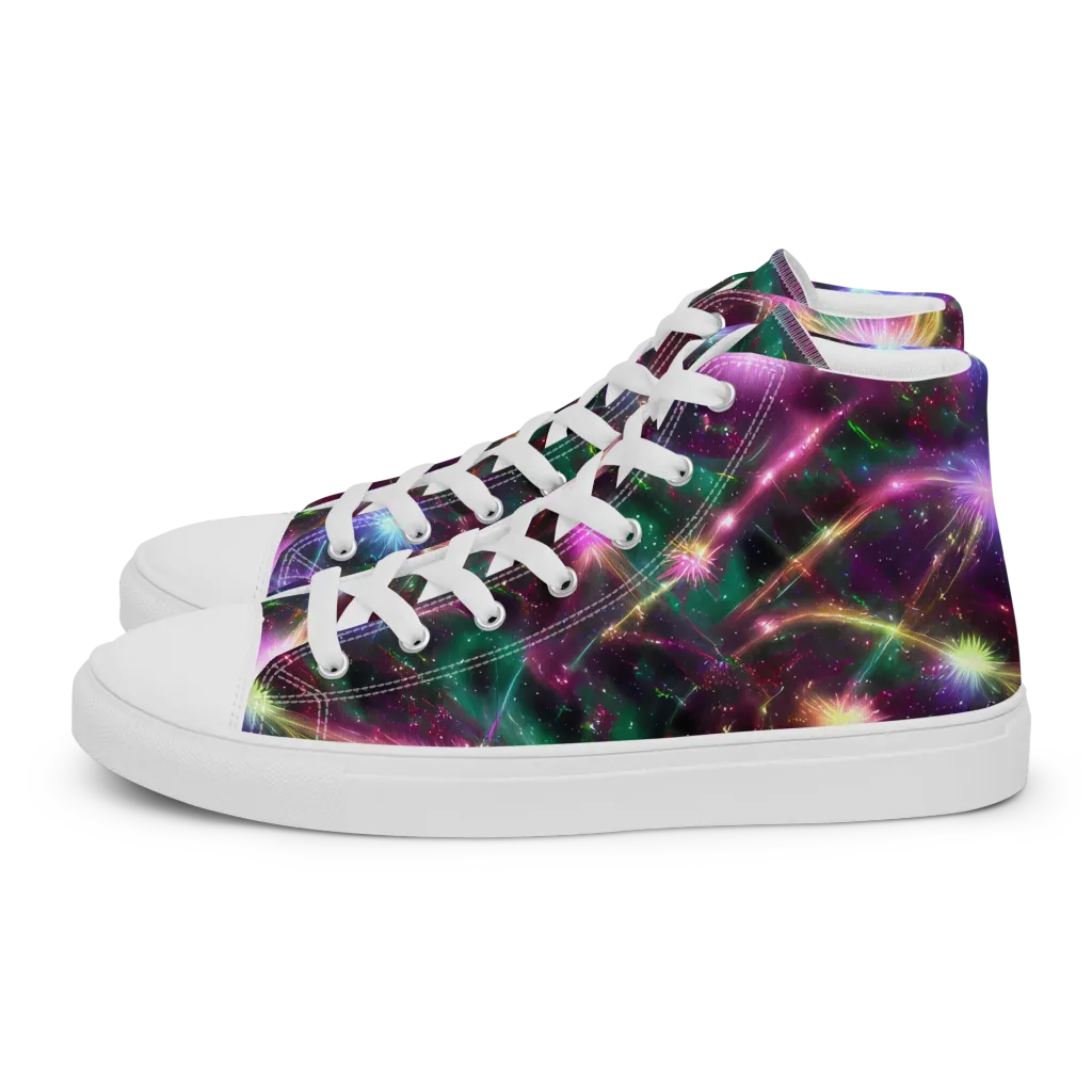 Astral Fireworks on Men's High Top Canvas Shoes — Left