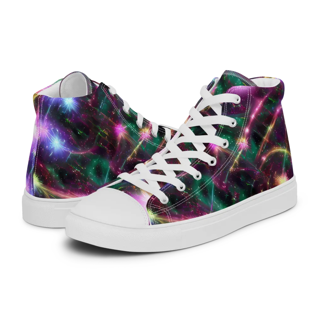 Astral Fireworks on Men's High Top Canvas Shoes — Left