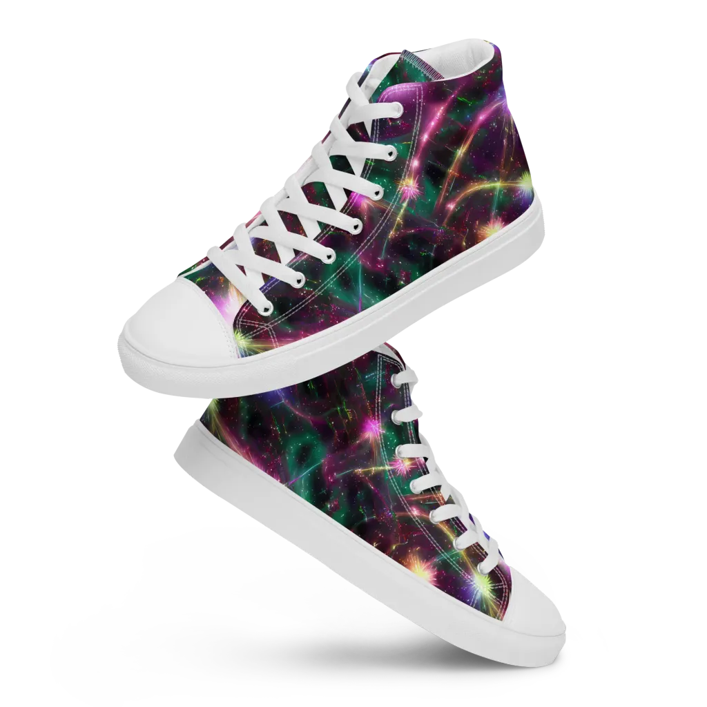 Astral Fireworks on Men's High Top Canvas Shoes — Front