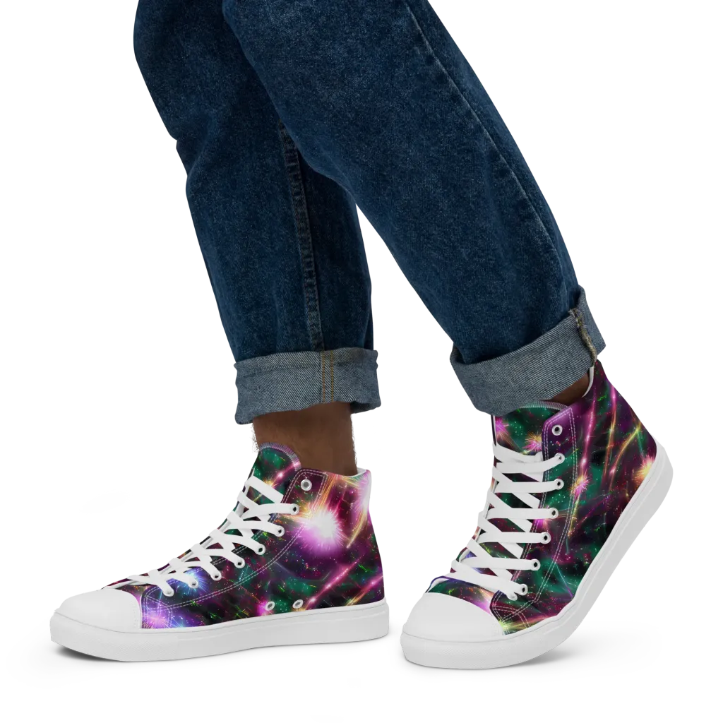 Astral Fireworks on Men's High Top Canvas Shoes — Left