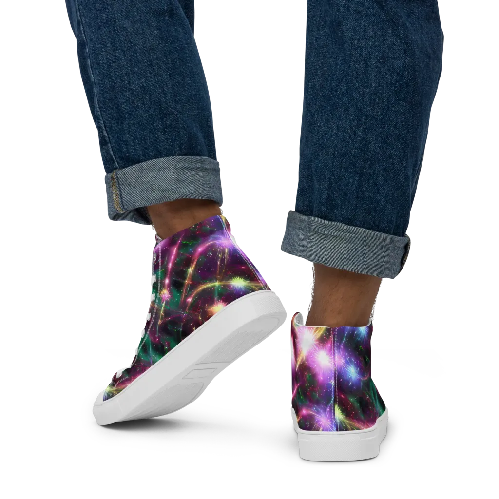 Astral Fireworks on Men's High Top Canvas Shoes — Back