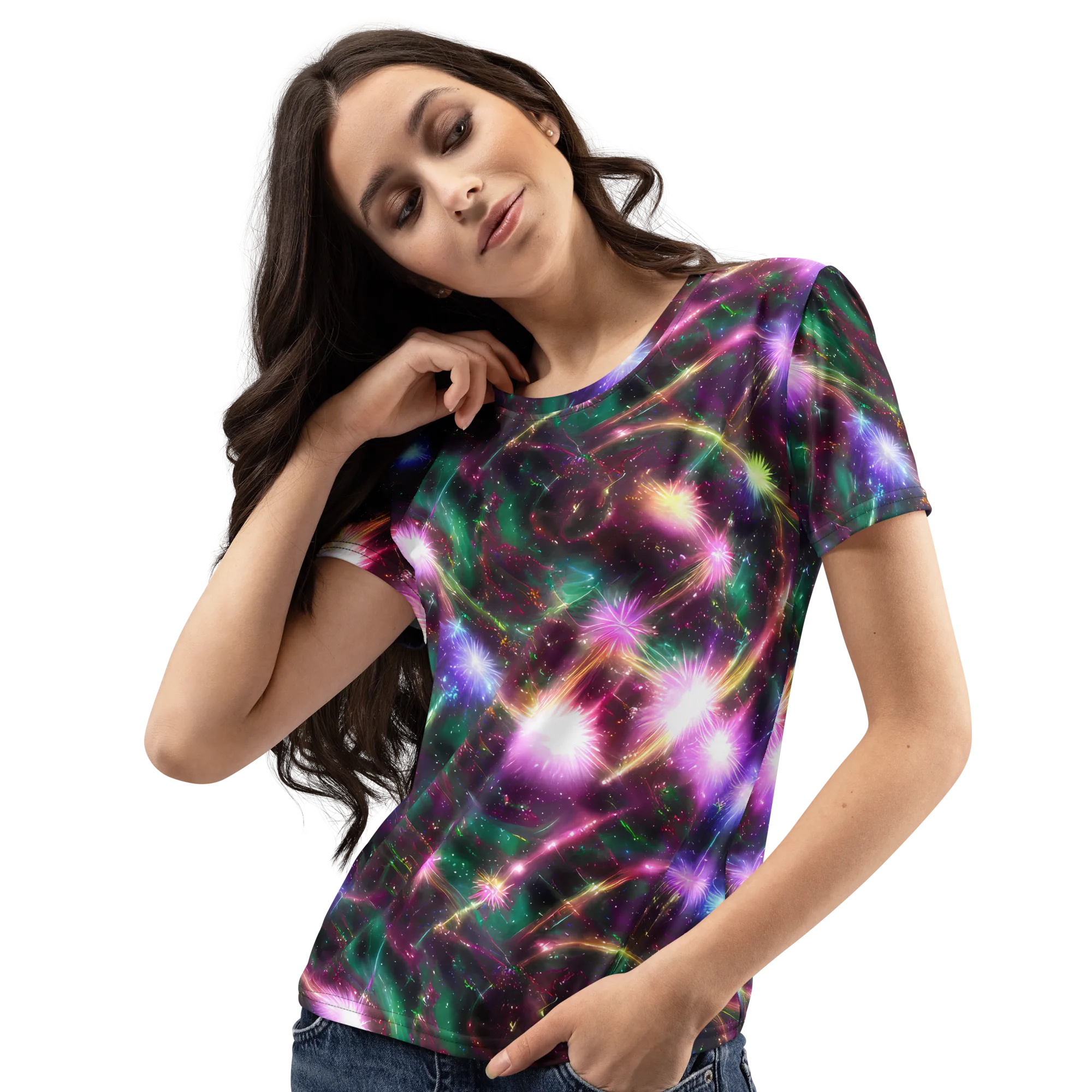 Astral Fireworks on Women's Crew Neck T-Shirt — Left Front