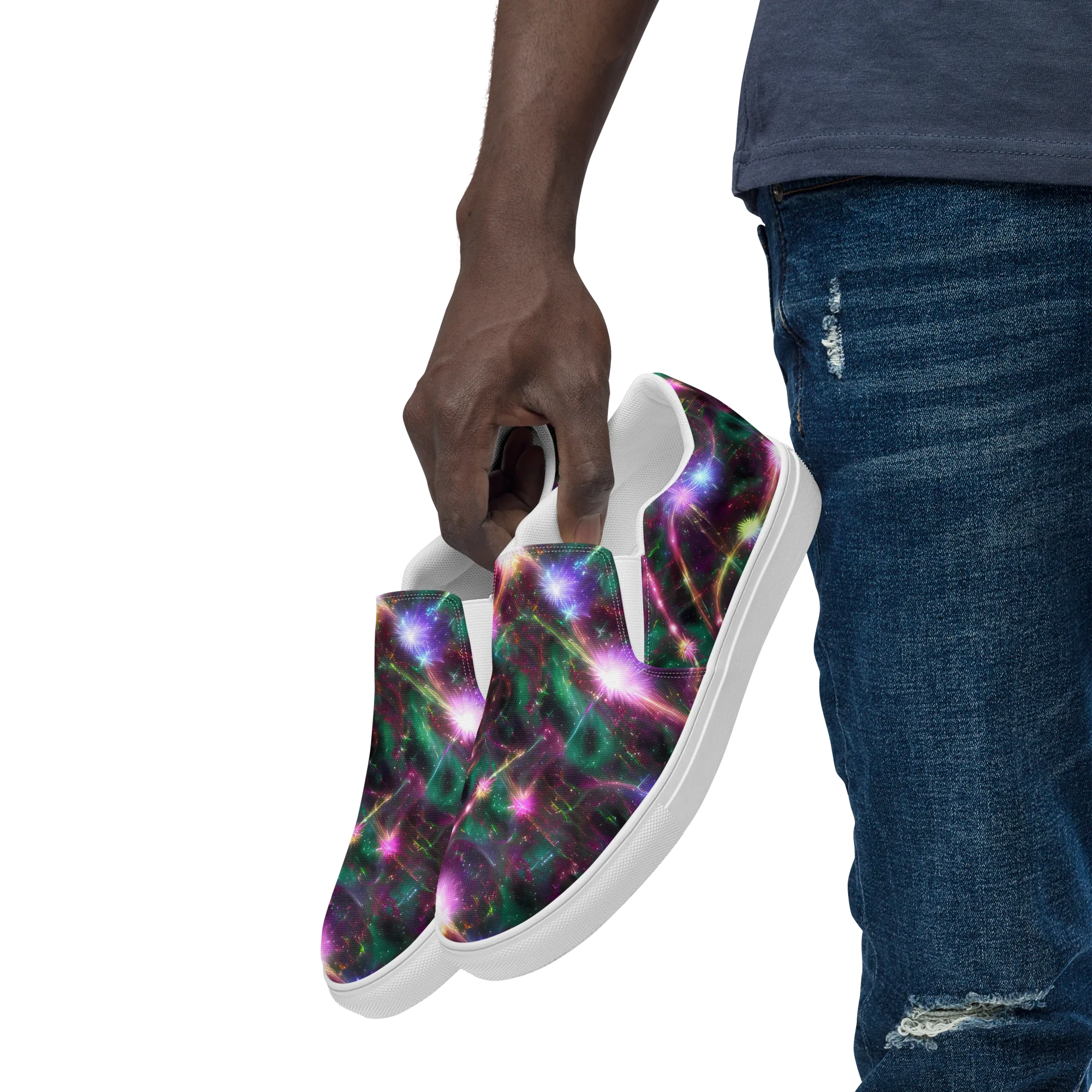 Astral Fireworks on Men's Slip-On Canvas Shoes — Left Front