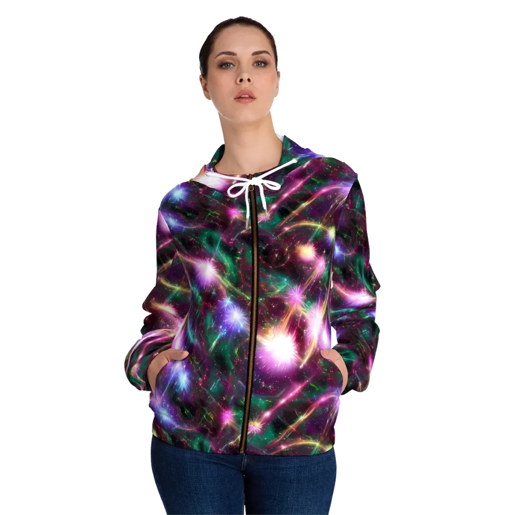 Astral Fireworks on Women's Full-Zip Hoodie — Front On Person