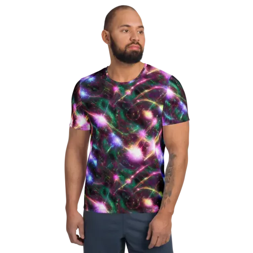 Astral Fireworks on a Men's Athletic T-Shirt