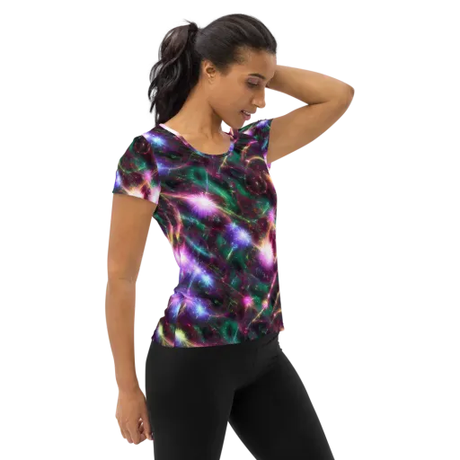 Astral Fireworks on a Women's Athletic T-Shirt