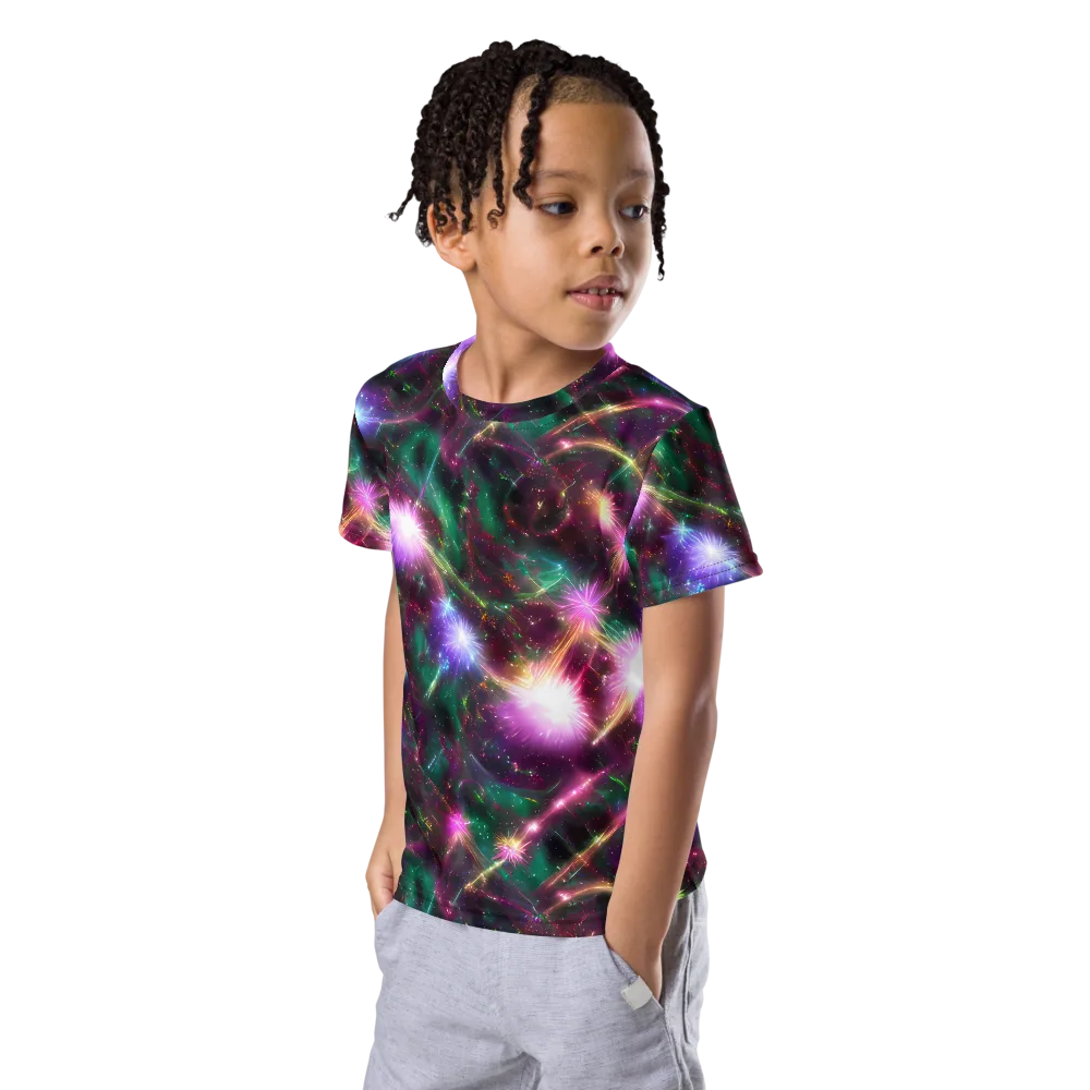Astral Fireworks on Kids Crew Neck T-Shirt — Left Front