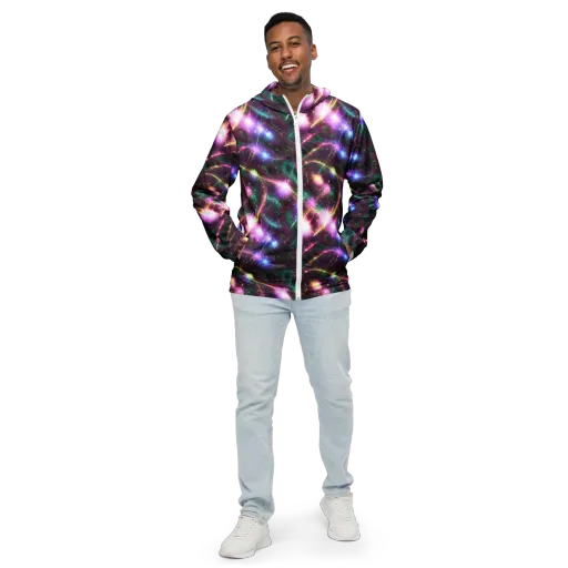 Astral Fireworks on a Men's Windbreaker
