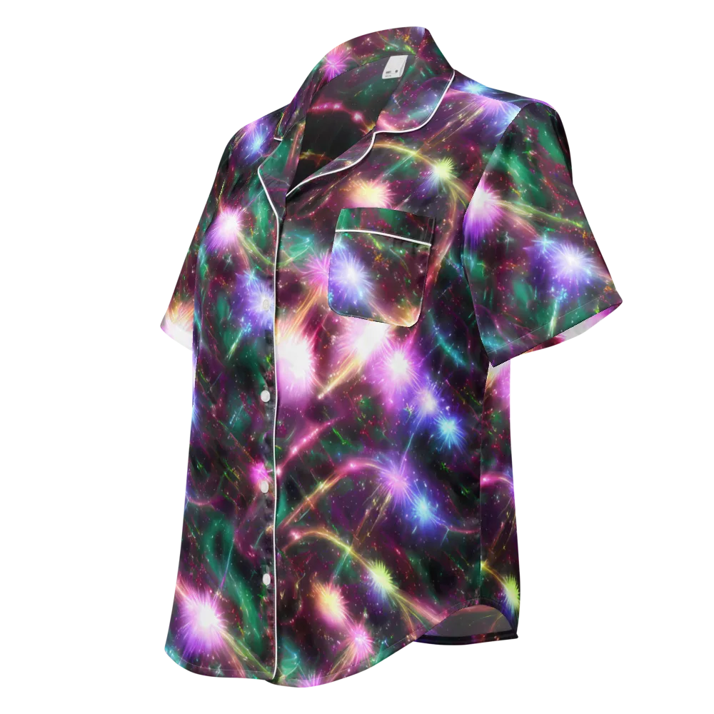 Astral Fireworks on Women's Short Sleeve Pajama Top — Left Front