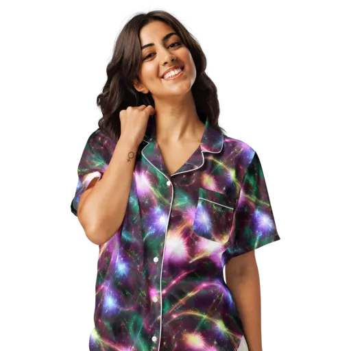Astral Fireworks on a Women's Short Sleeve Pajama Top