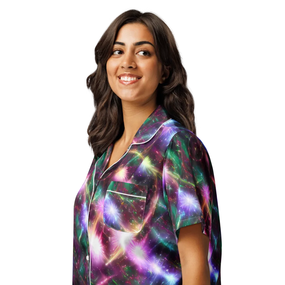 Astral Fireworks on Women's Short Sleeve Pajama Top — Left Front