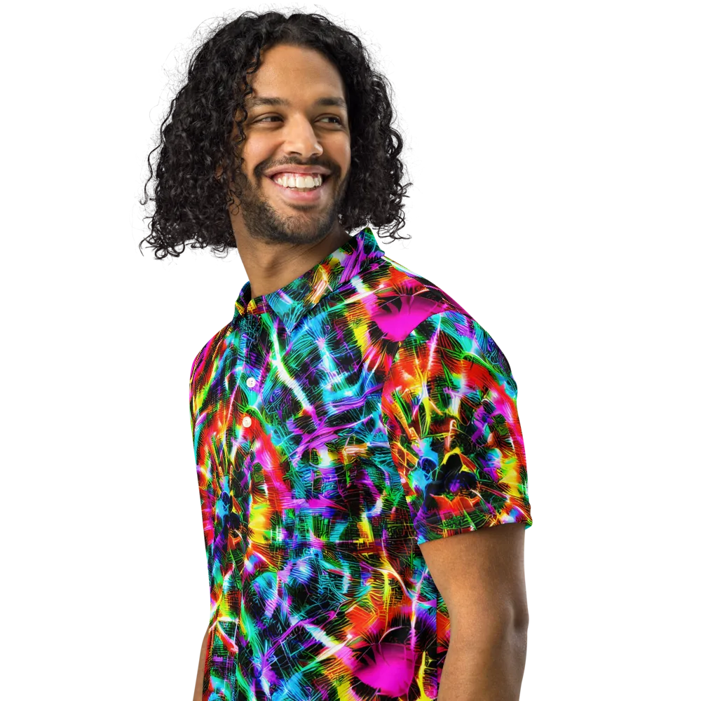 Cyber Kaleidoscope on Men's Slim Fit Polo Shirt — Left Front
