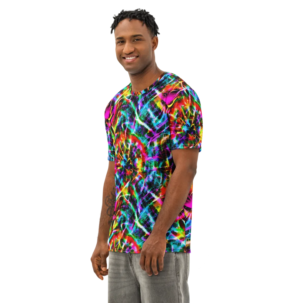 Cyber Kaleidoscope on Men's Cotton Crew Neck T-Shirt — Left Front