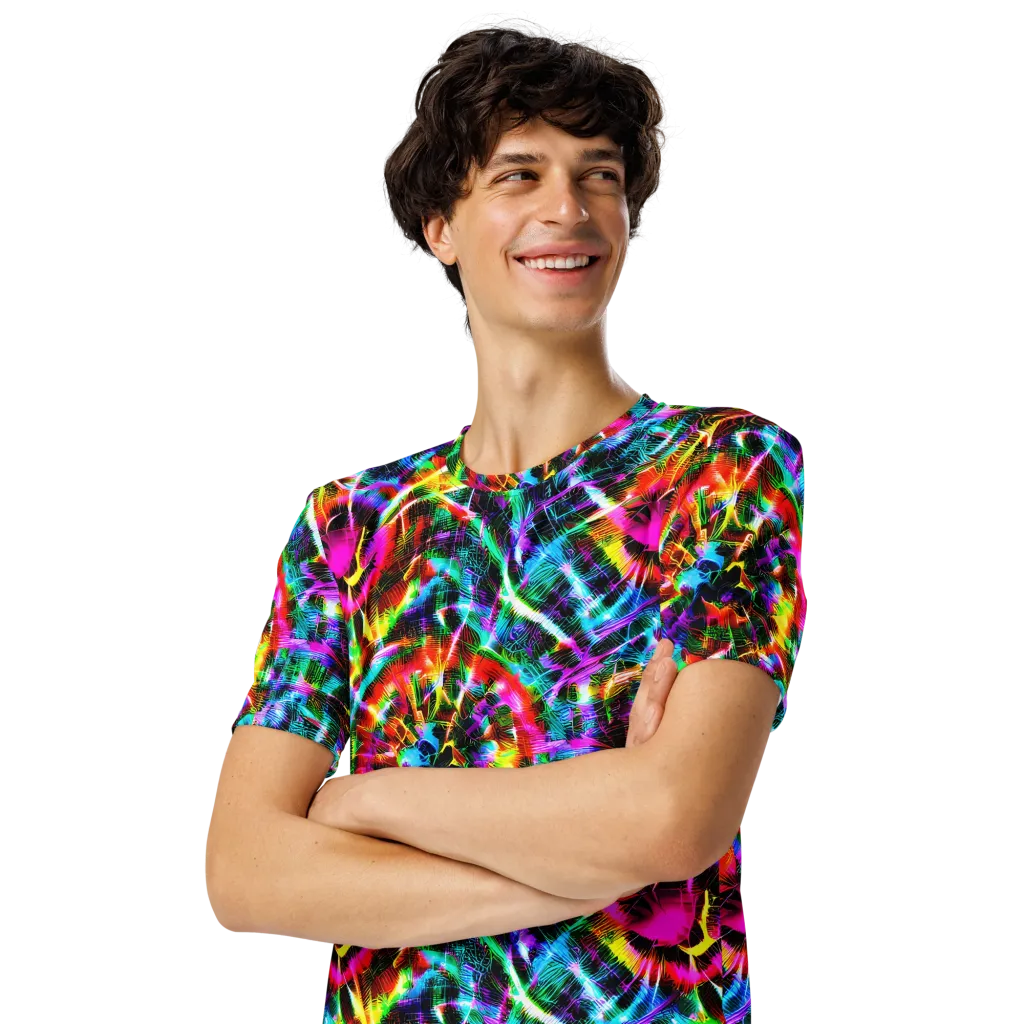 Cyber Kaleidoscope on Men's Crew Neck T-Shirt — Left Front