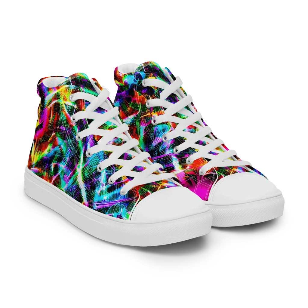 Cyber Kaleidoscope on Men's High Top Canvas Shoes — Right Front