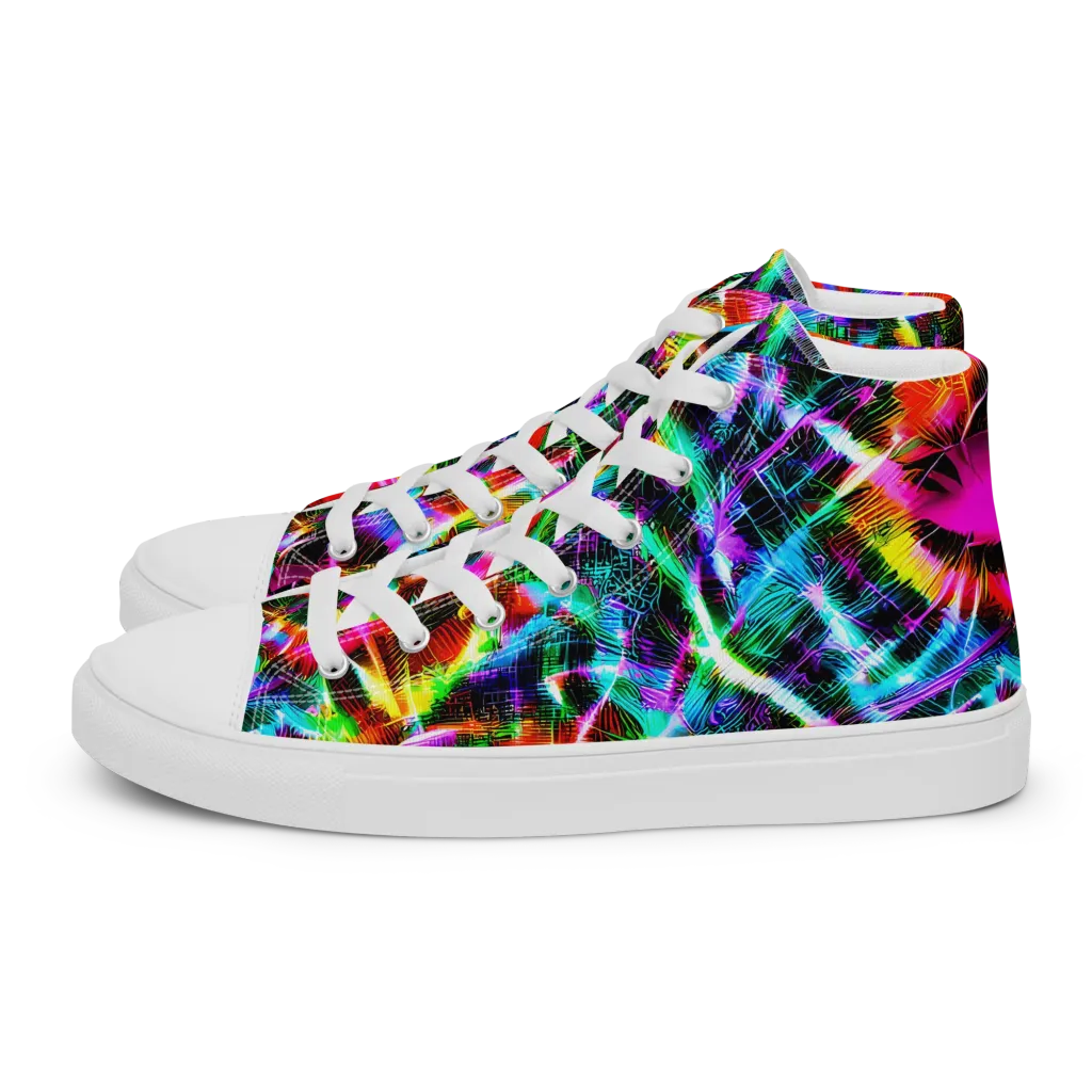 Cyber Kaleidoscope on Men's High Top Canvas Shoes — Left