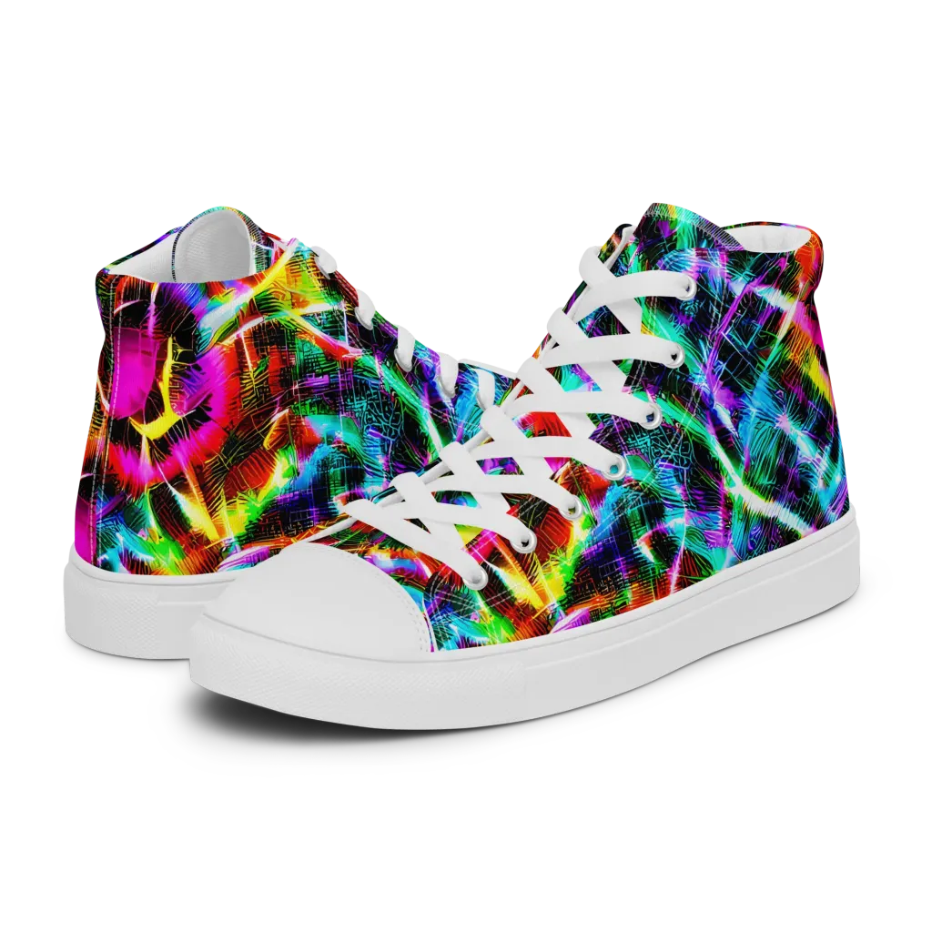 Cyber Kaleidoscope on Men's High Top Canvas Shoes — Left