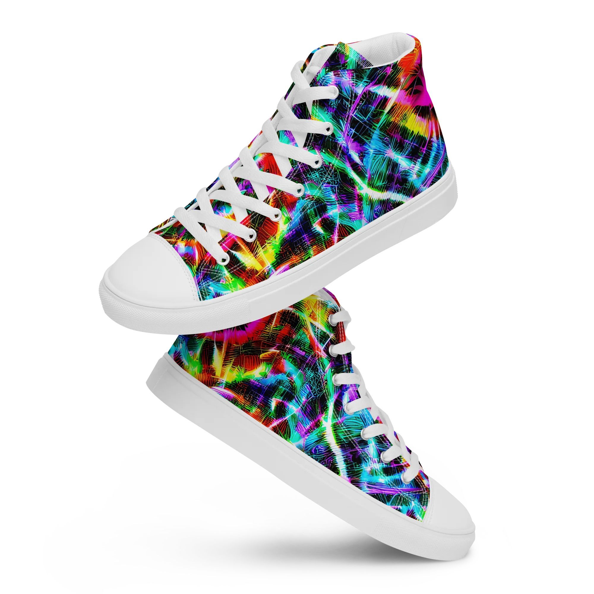 Cyber Kaleidoscope on Men's High Top Canvas Shoes — Front