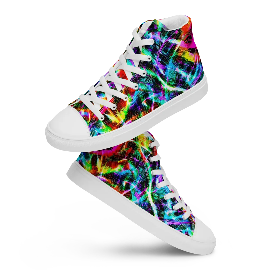 Cyber Kaleidoscope on Men's High Top Canvas Shoes — Front