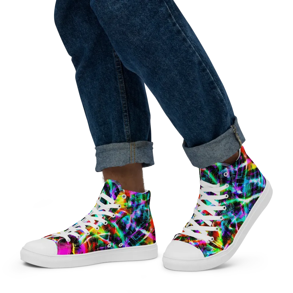 Cyber Kaleidoscope on Men's High Top Canvas Shoes — Left