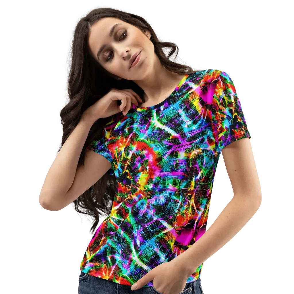 Cyber Kaleidoscope on Women's Crew Neck T-Shirt — Left Front