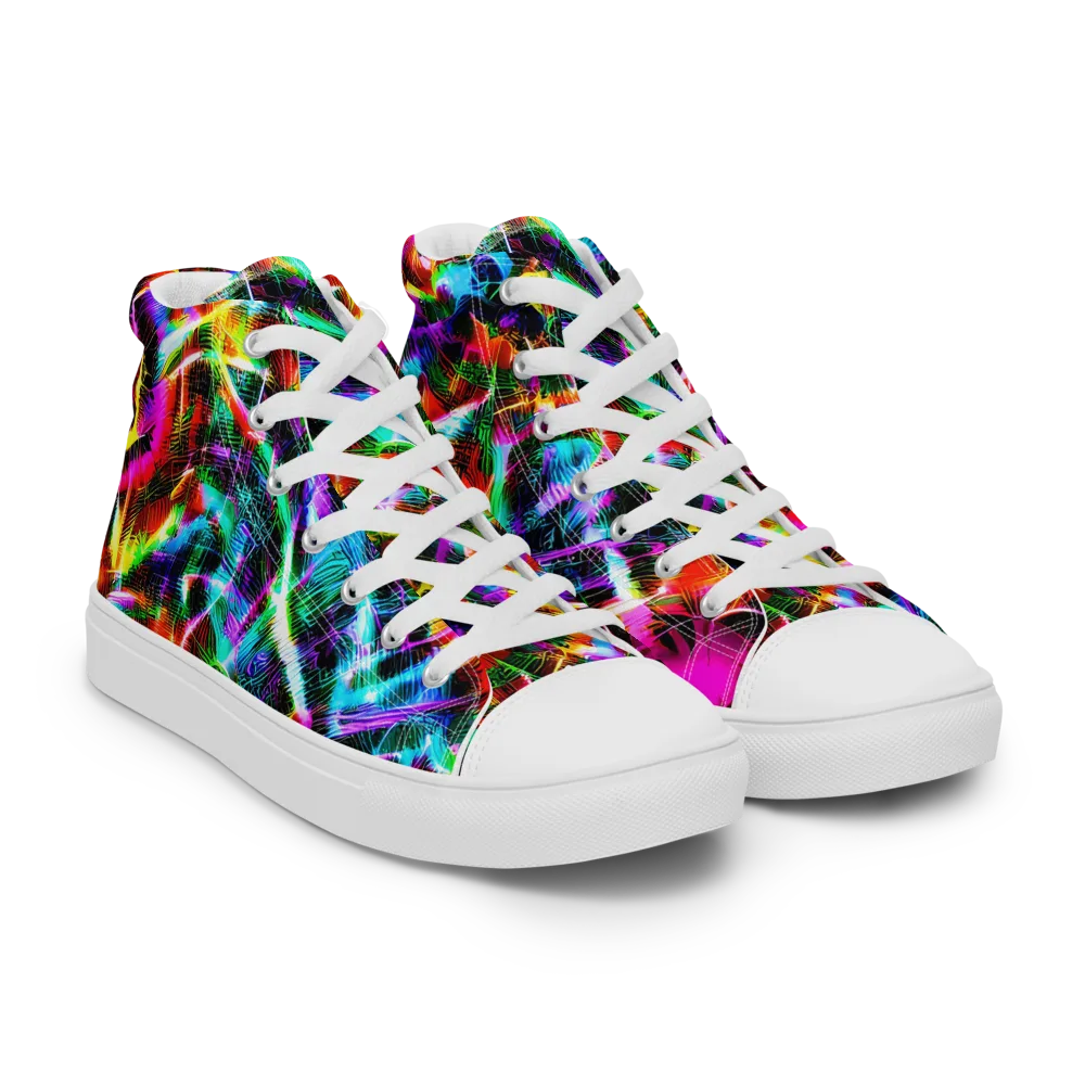 Cyber Kaleidoscope on Women's High Top Canvas Shoes — Right Front
