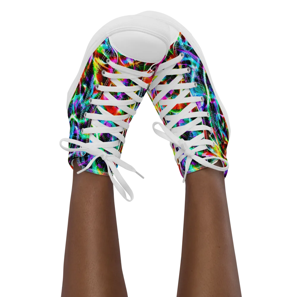 Cyber Kaleidoscope on Women's High Top Canvas Shoes — Front