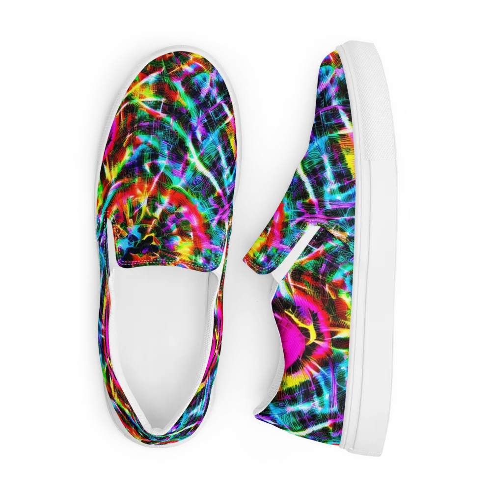 Cyber Kaleidoscope on Men's Slip-On Canvas Shoes — Front