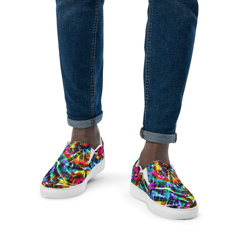 Cyber Kaleidoscope on Men's Slip-On Canvas Shoes — Front