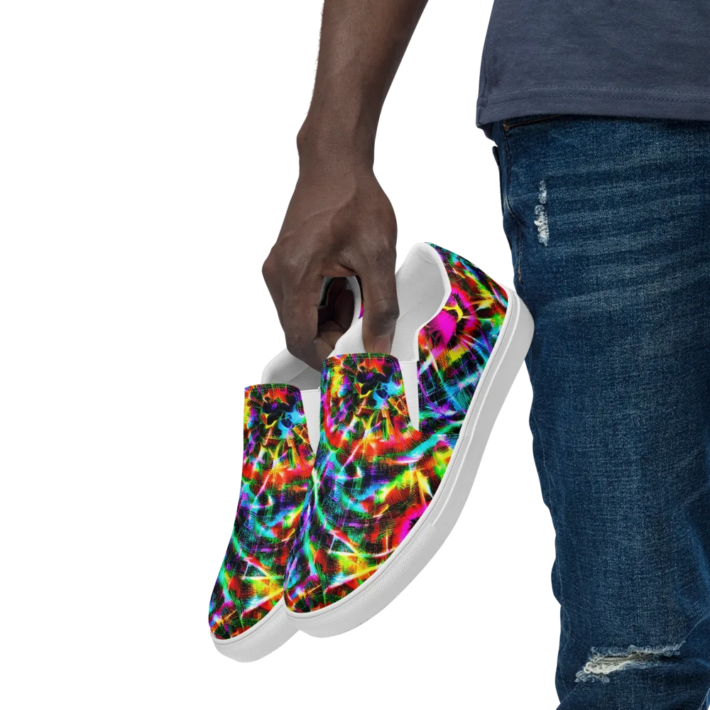 Cyber Kaleidoscope on Men's Slip-On Canvas Shoes — Left Front