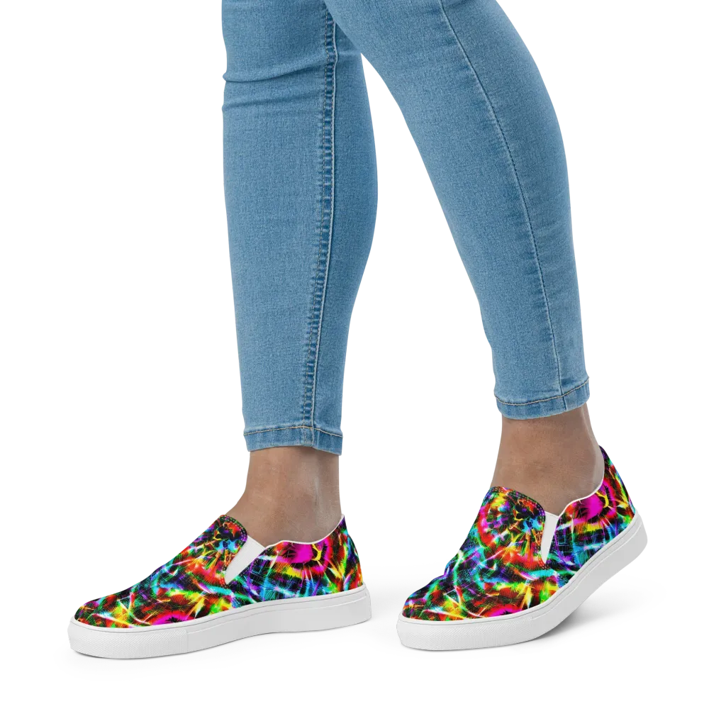 Cyber Kaleidoscope on Women's Slip-On Canvas Shoes — Front