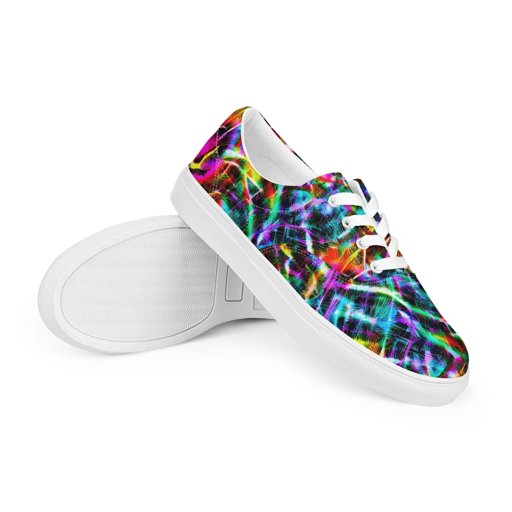 Cyber Kaleidoscope on Men's Lace-Up Canvas Shoes — Right Front