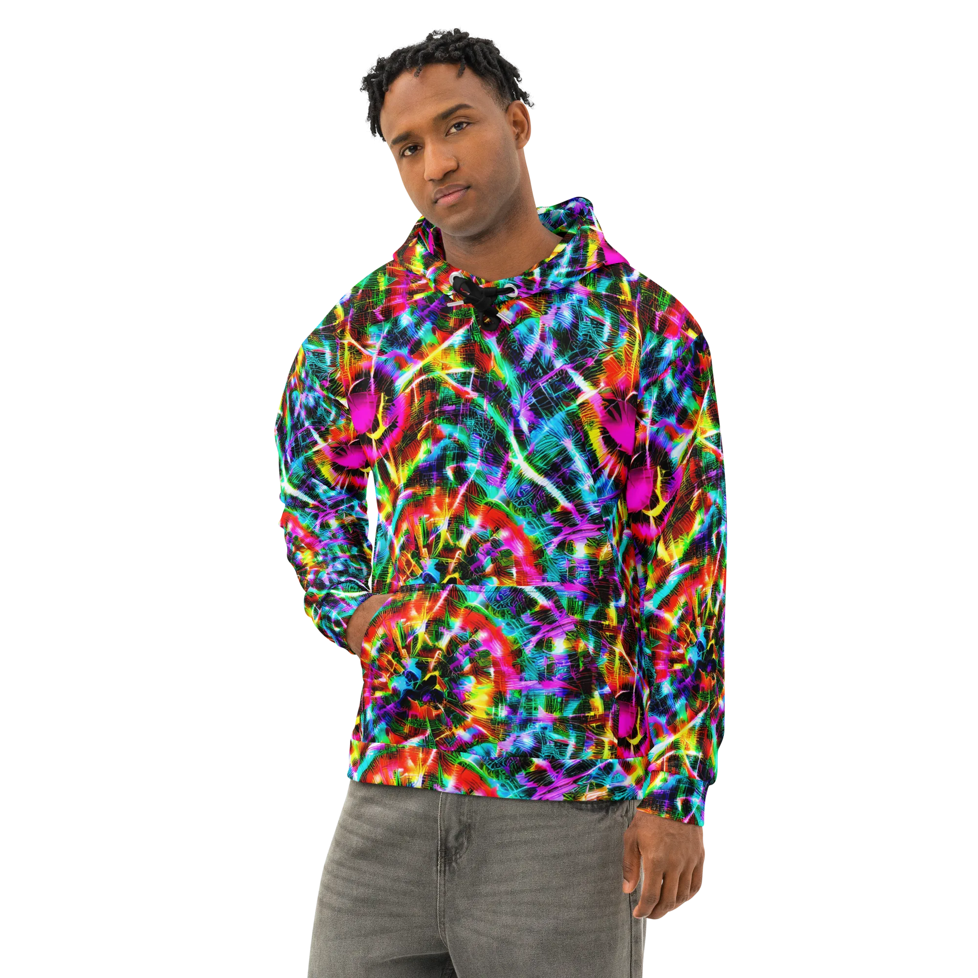 Cyber Kaleidoscope on Cotton Hoodie — Left Front