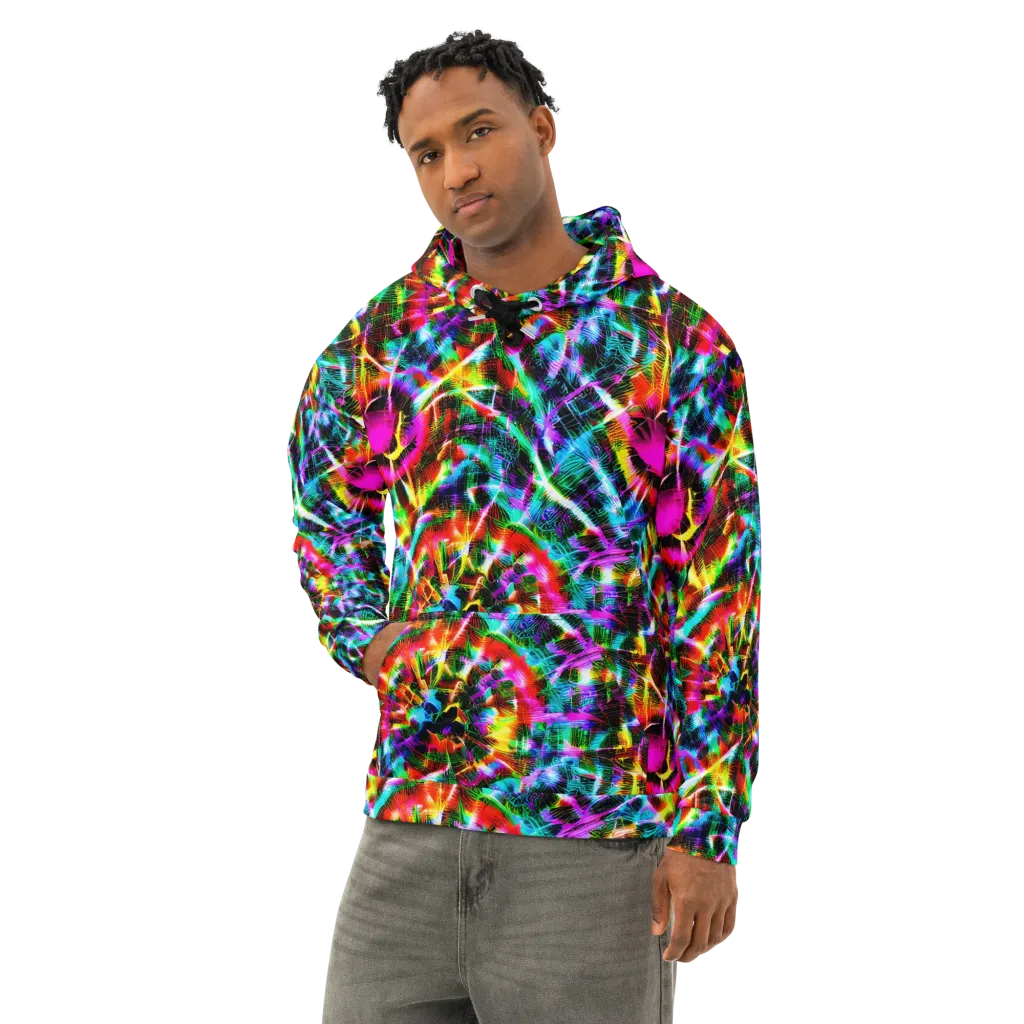 Cyber Kaleidoscope on Cotton Hoodie — Left Front