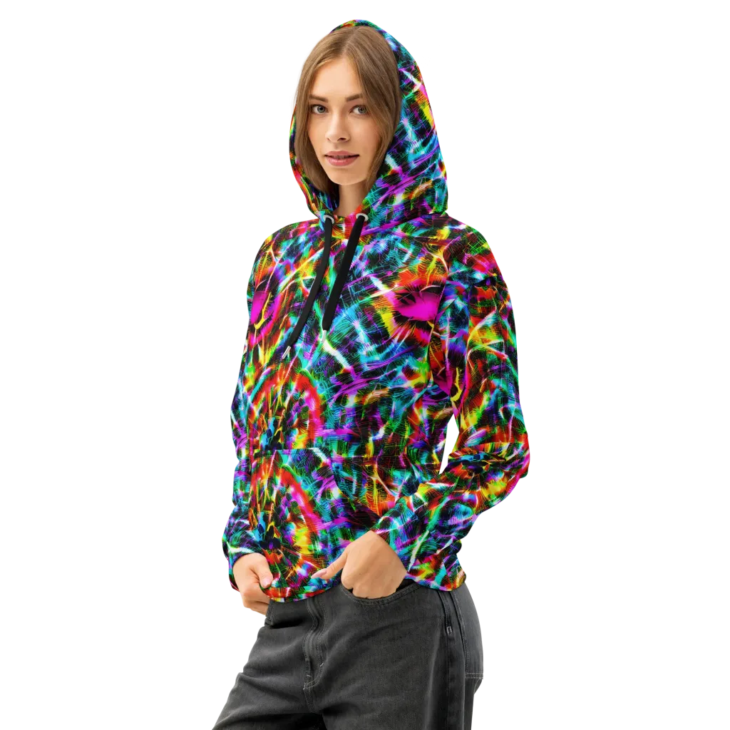 Cyber Kaleidoscope on Cotton Hoodie — Left Front