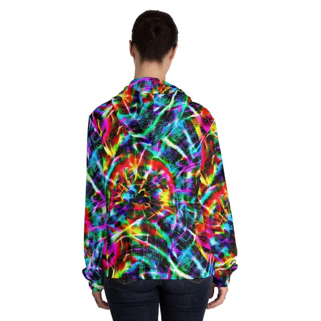 Cyber Kaleidoscope on Women's Full-Zip Hoodie — Back On Person